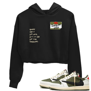 1s Travis Scott Medium Olive shirts to match jordans Sneakerhead Badge sneaker match tees Air Jordan 1 Travis Scott Medium Olive SNRT Sneaker Tees streetwear brand Black 1 crop tee