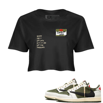 1s Travis Scott Medium Olive shirts to match jordans Sneakerhead Badge sneaker match tees Air Jordan 1 Travis Scott Medium Olive SNRT Sneaker Tees streetwear brand Black 1 crop tee