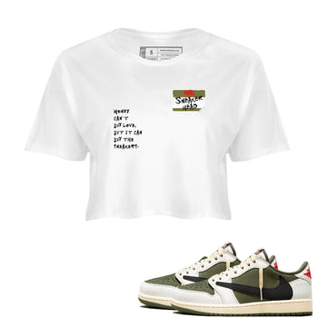 1s Travis Scott Medium Olive shirts to match jordans Sneakerhead Badge sneaker match tees Air Jordan 1 Travis Scott Medium Olive SNRT Sneaker Tees streetwear brand White 1 crop tee