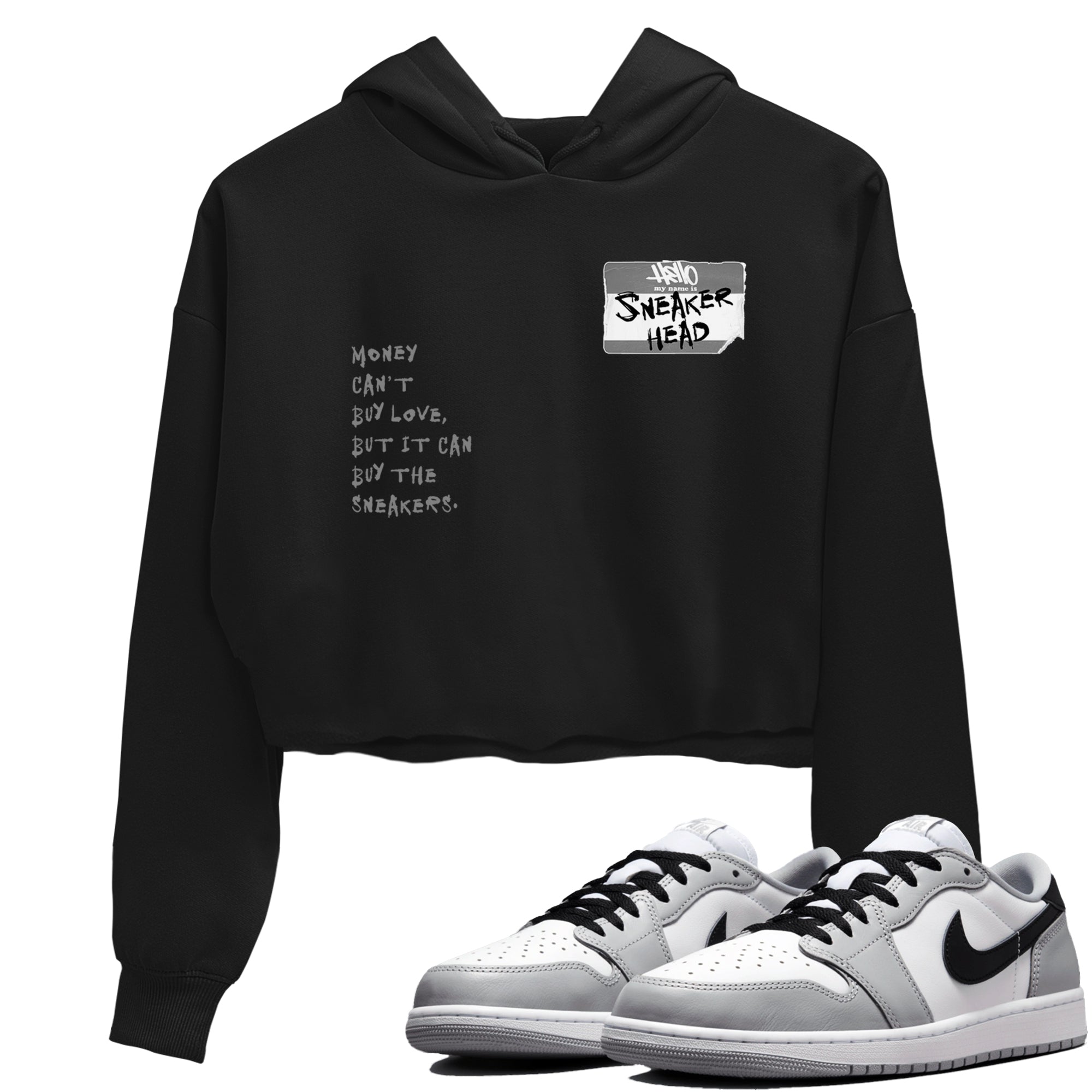 AJ1 Wolf Grey shirts to match jordans Sneakerhead Badge sneaker match tees Air Jordan 1 Wolf Grey SNRT Sneaker Tees streetwear brand Black 1 crop tee