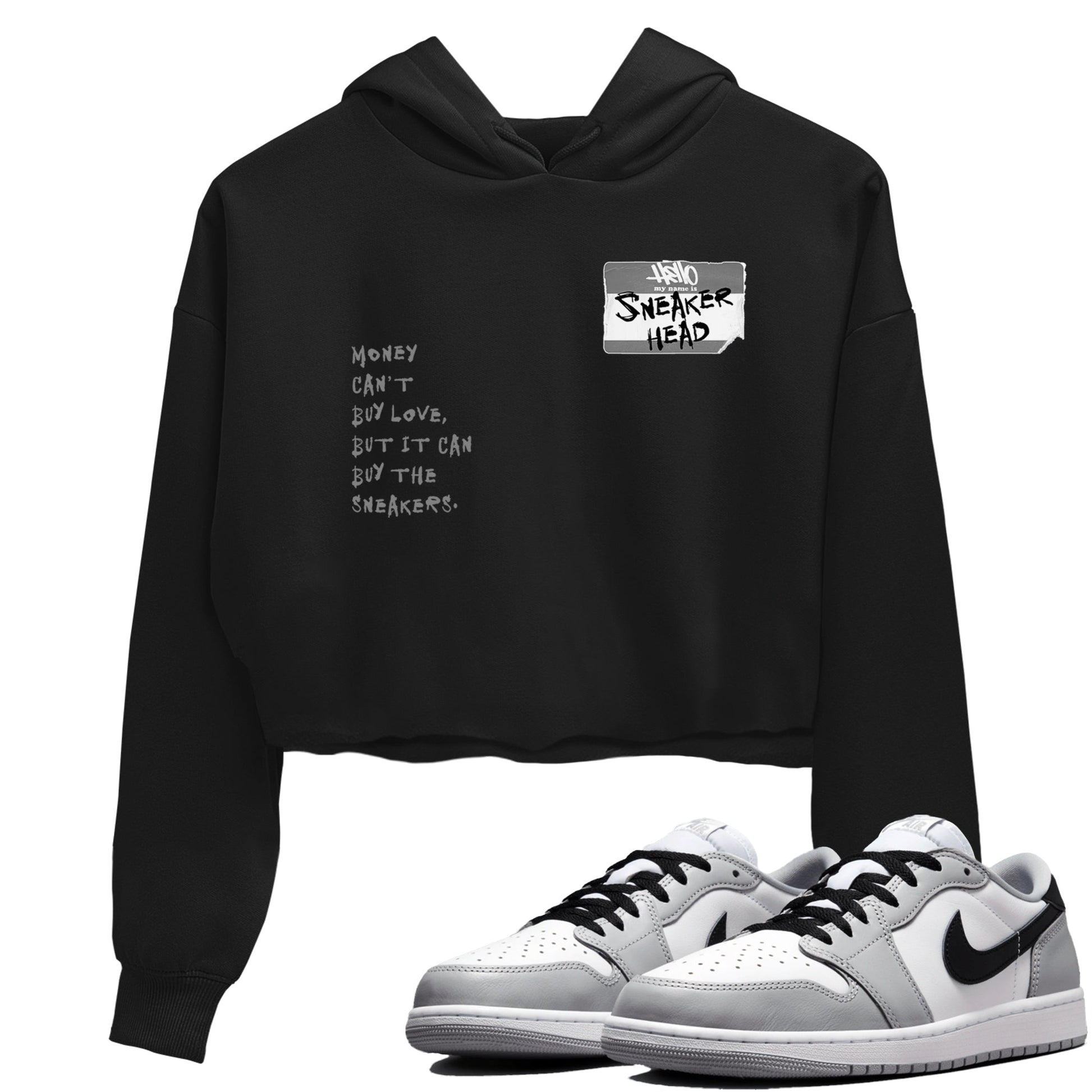 AJ1 Wolf Grey shirts to match jordans Sneakerhead Badge sneaker match tees Air Jordan 1 Wolf Grey SNRT Sneaker Tees streetwear brand Black 1 crop tee