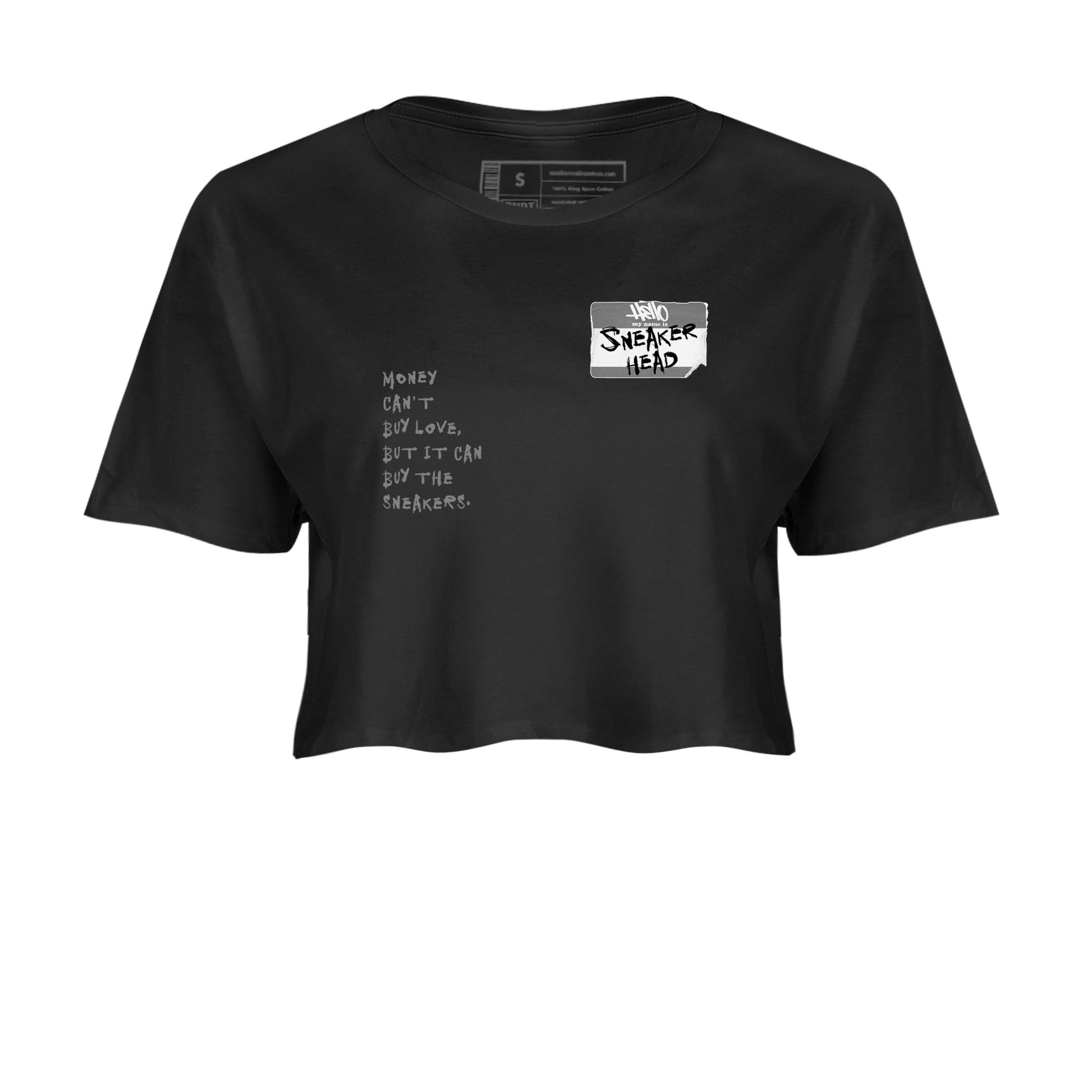 AJ1 Wolf Grey shirts to match jordans Sneakerhead Badge sneaker match tees Air Jordan 1 Wolf Grey SNRT Sneaker Tees streetwear brand Black 2 crop tee
