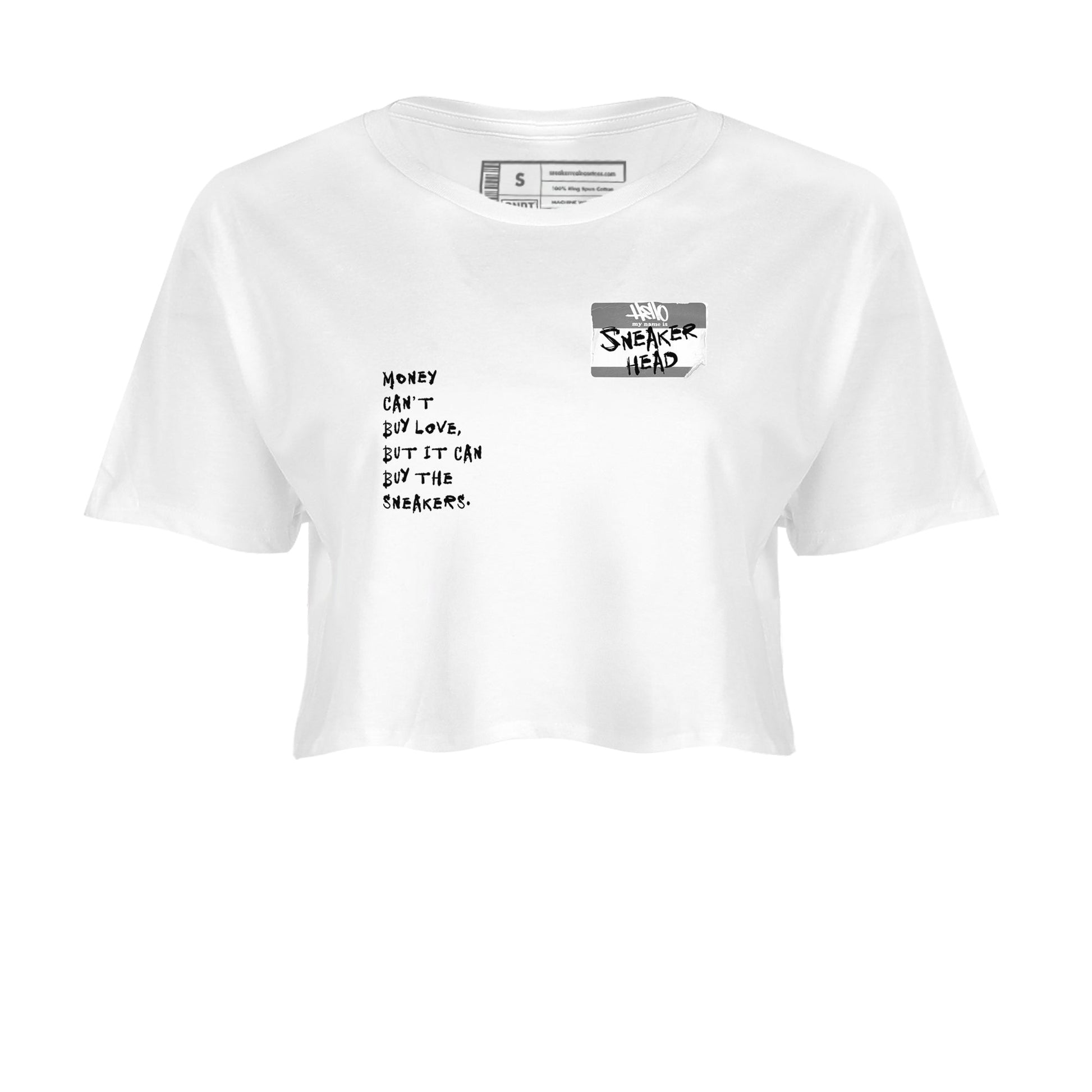 AJ1 Wolf Grey shirts to match jordans Sneakerhead Badge sneaker match tees Air Jordan 1 Wolf Grey SNRT Sneaker Tees streetwear brand White 2 crop tee
