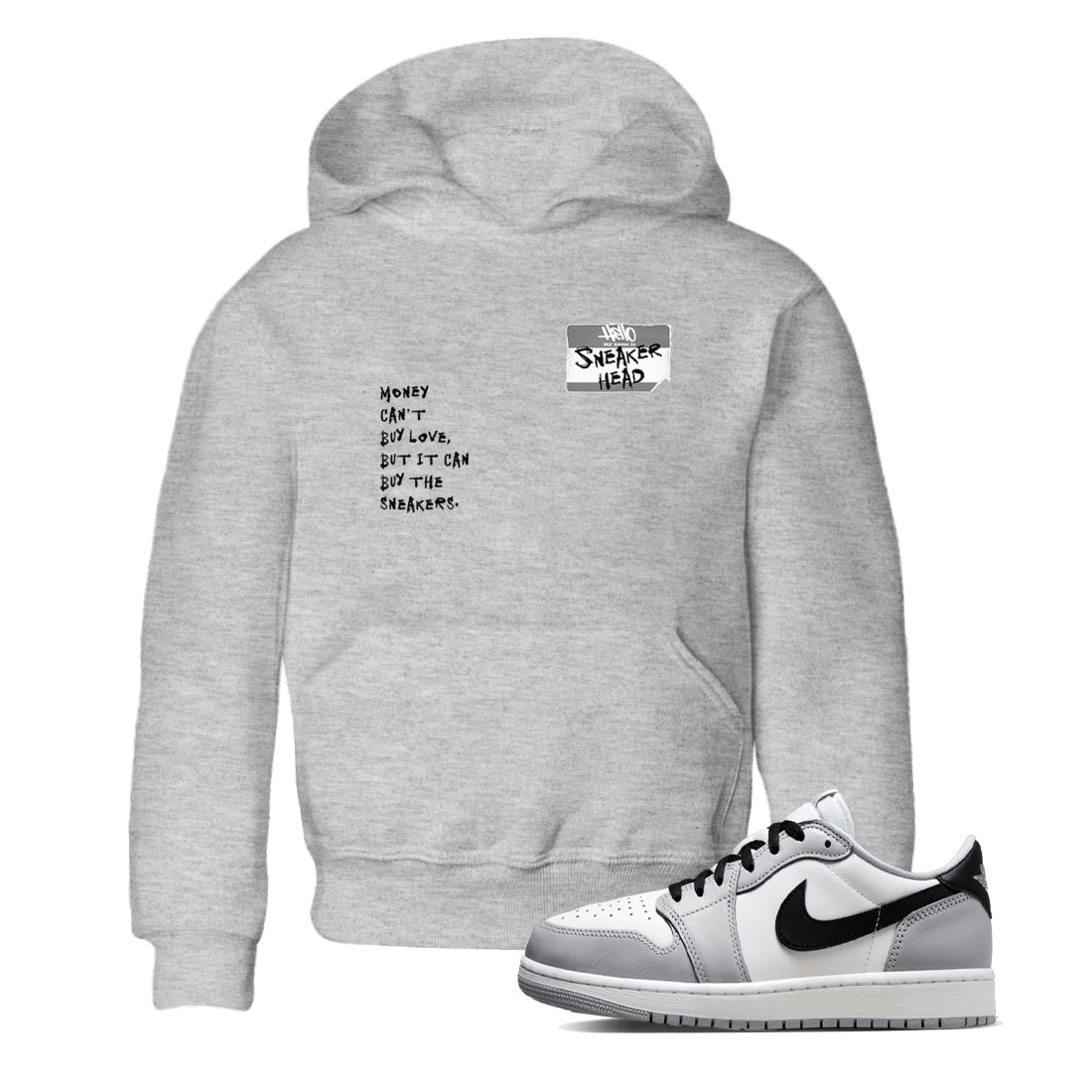 AJ1 Wolf Grey shirts to match jordans Sneakerhead Badge sneaker match tees Air Jordan 1 Wolf Grey SNRT Sneaker Tees streetwear brand Baby and Youth Heather Grey 1 cotton tee