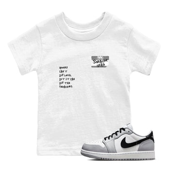 AJ1 Wolf Grey shirts to match jordans Sneakerhead Badge sneaker match tees Air Jordan 1 Wolf Grey SNRT Sneaker Tees streetwear brand Baby and Youth White 1 cotton tee