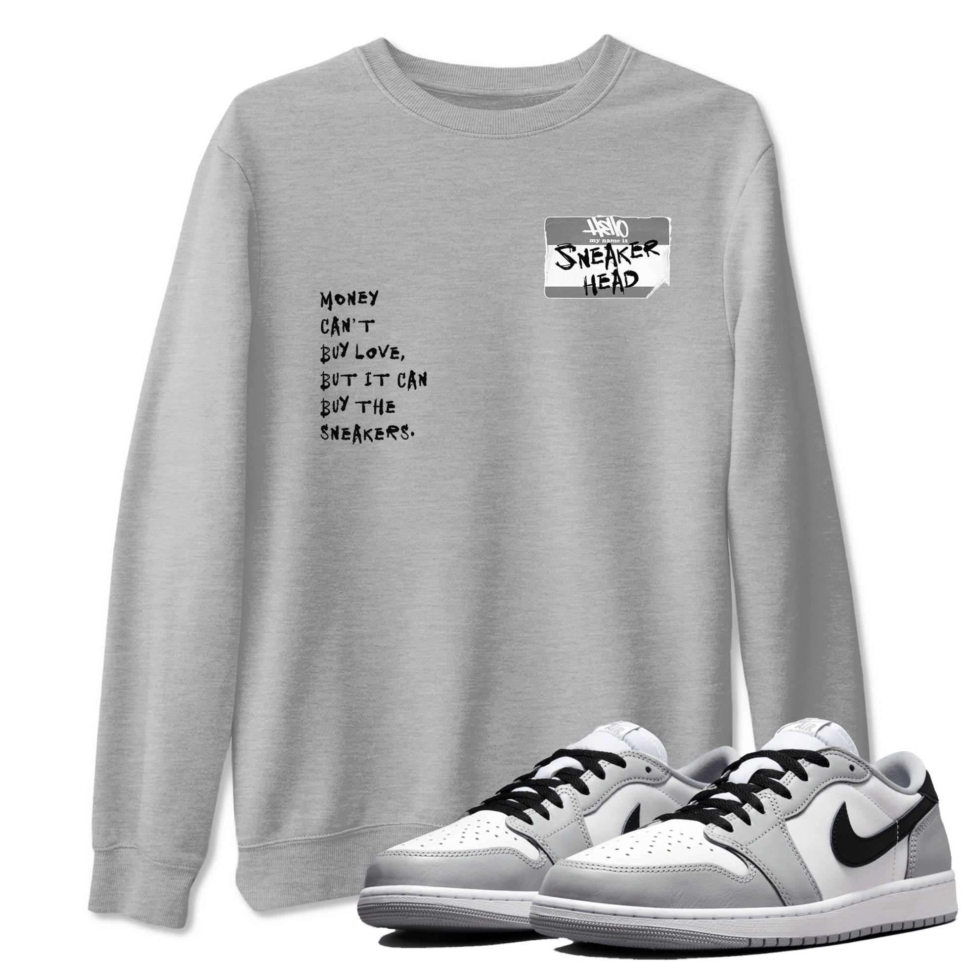 AJ1 Wolf Grey shirts to match jordans Sneakerhead Badge sneaker match tees Air Jordan 1 Wolf Grey SNRT Sneaker Tees streetwear brand Heather Grey 1 unisex cotton tee