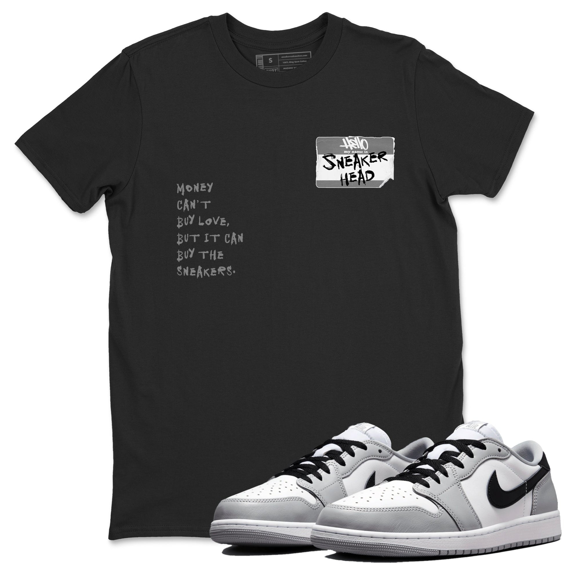 AJ1 Wolf Grey shirts to match jordans Sneakerhead Badge sneaker match tees Air Jordan 1 Wolf Grey SNRT Sneaker Tees streetwear brand Black 1 unisex cotton tee