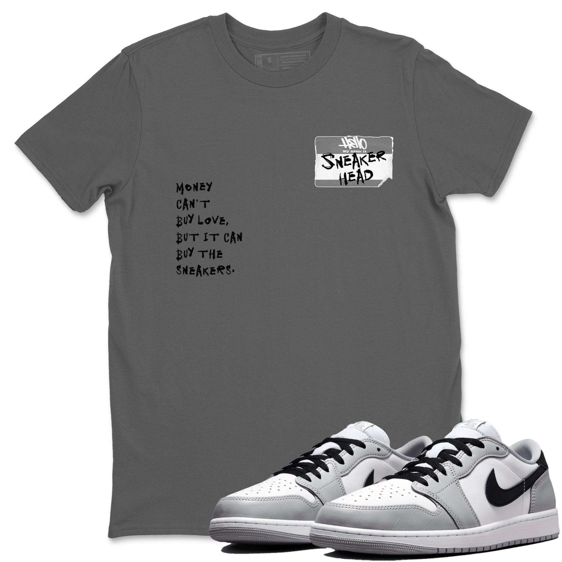 AJ1 Wolf Grey shirts to match jordans Sneakerhead Badge sneaker match tees Air Jordan 1 Wolf Grey SNRT Sneaker Tees streetwear brand Cool Grey 1 unisex cotton tee