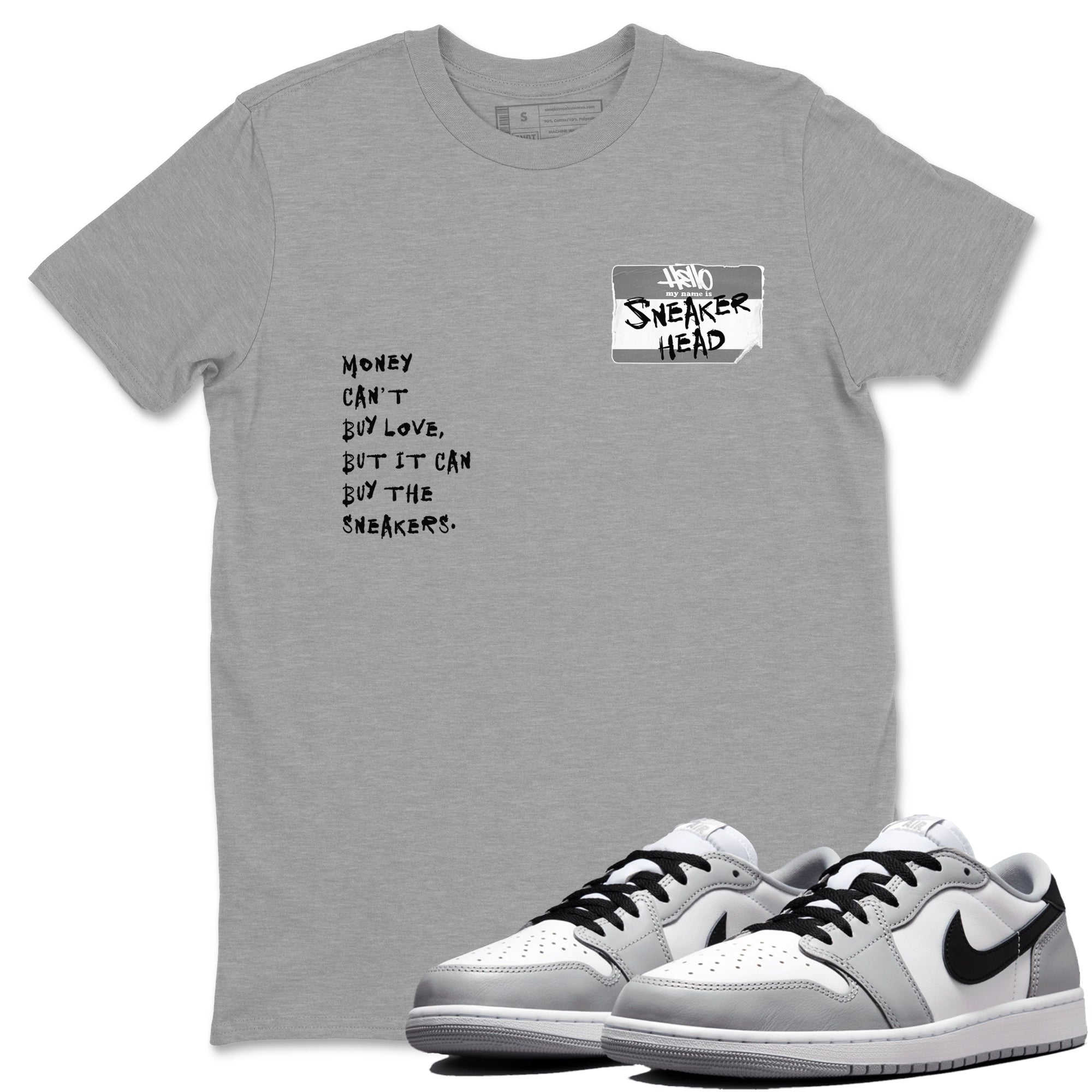 AJ1 Wolf Grey shirts to match jordans Sneakerhead Badge sneaker match tees Air Jordan 1 Wolf Grey SNRT Sneaker Tees streetwear brand Heather Grey 1 unisex cotton tee