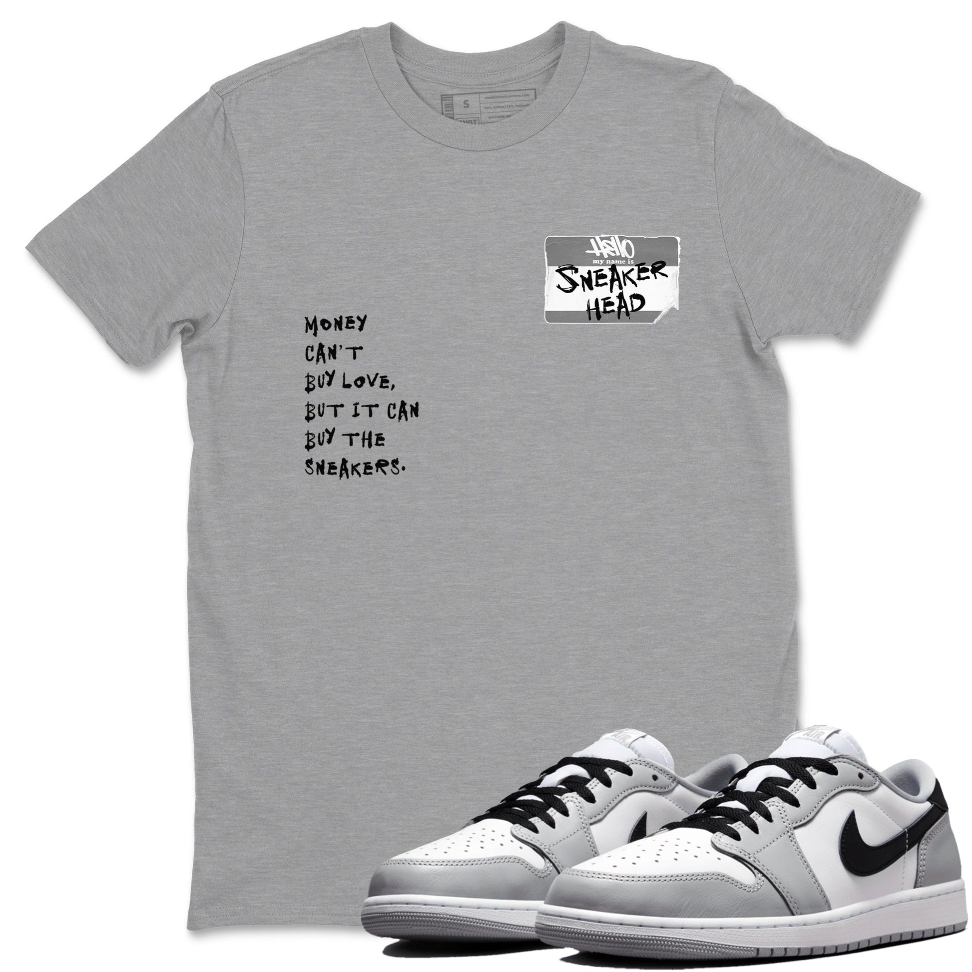 AJ1 Wolf Grey shirts to match jordans Sneakerhead Badge sneaker match tees Air Jordan 1 Wolf Grey SNRT Sneaker Tees streetwear brand Heather Grey 1 unisex cotton tee