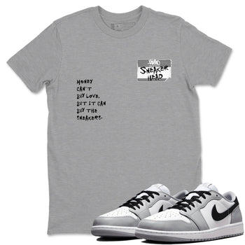 AJ1 Wolf Grey shirts to match jordans Sneakerhead Badge sneaker match tees Air Jordan 1 Wolf Grey SNRT Sneaker Tees streetwear brand Heather Grey 1 unisex cotton tee