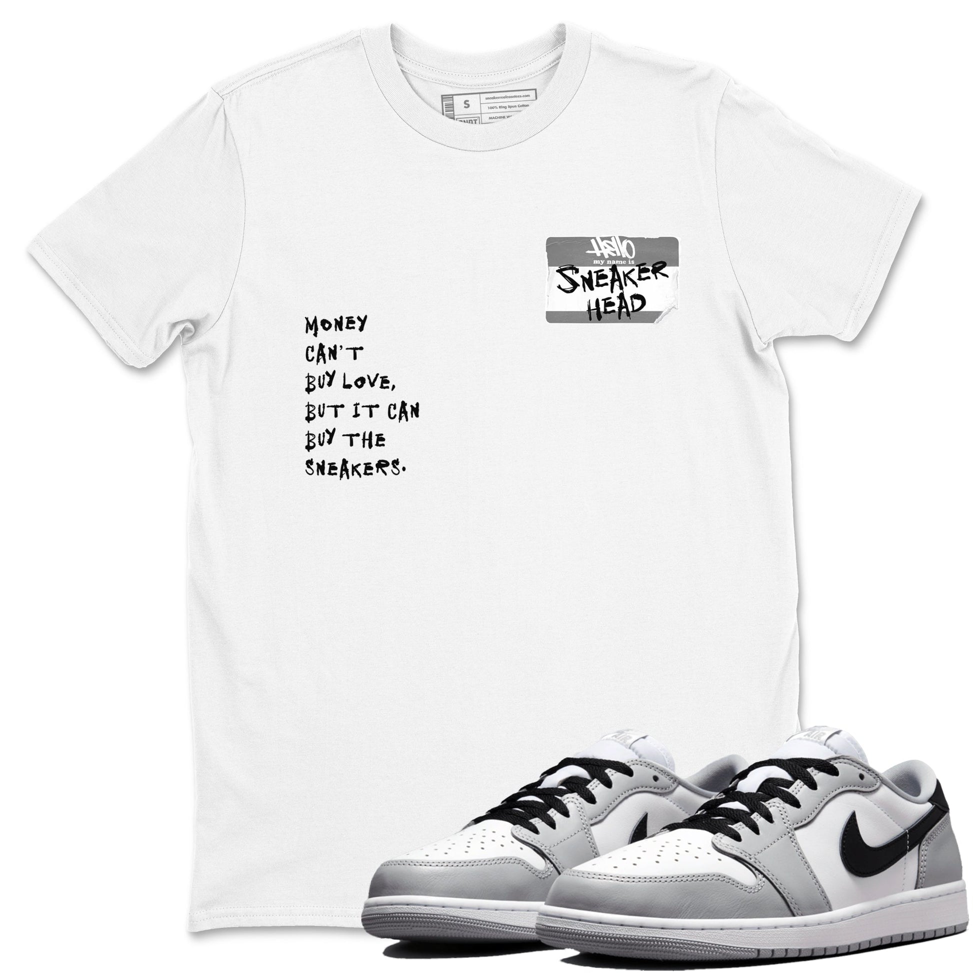 AJ1 Wolf Grey shirts to match jordans Sneakerhead Badge sneaker match tees Air Jordan 1 Wolf Grey SNRT Sneaker Tees streetwear brand White 1 unisex cotton tee