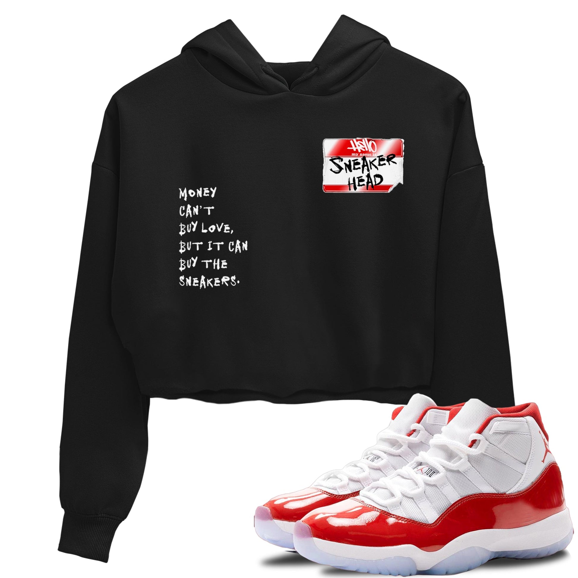 11s Cherry shirts to match jordans Sneakerhead Badge sneaker match tees Air Jordan 11 Retro Cherry match shoes to clothes SNRT Sneaker Tees unisex cotton Black 1 crop tee