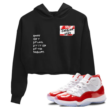 11s Cherry shirts to match jordans Sneakerhead Badge sneaker match tees Air Jordan 11 Retro Cherry match shoes to clothes SNRT Sneaker Tees unisex cotton Black 1 crop tee