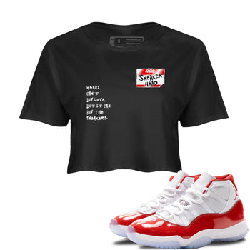 11s Cherry shirts to match jordans Sneakerhead Badge sneaker match tees Air Jordan 11 Retro Cherry match shoes to clothes SNRT Sneaker Tees unisex cotton Black 1 crop tee