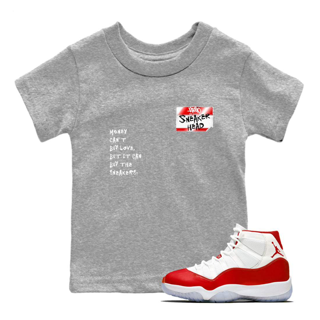 11s Cherry shirts to match jordans Sneakerhead Badge sneaker match tees Air Jordan 11 Retro Cherry match shoes to clothes SNRT Sneaker Tees Youth Baby Heather Grey 1 tee