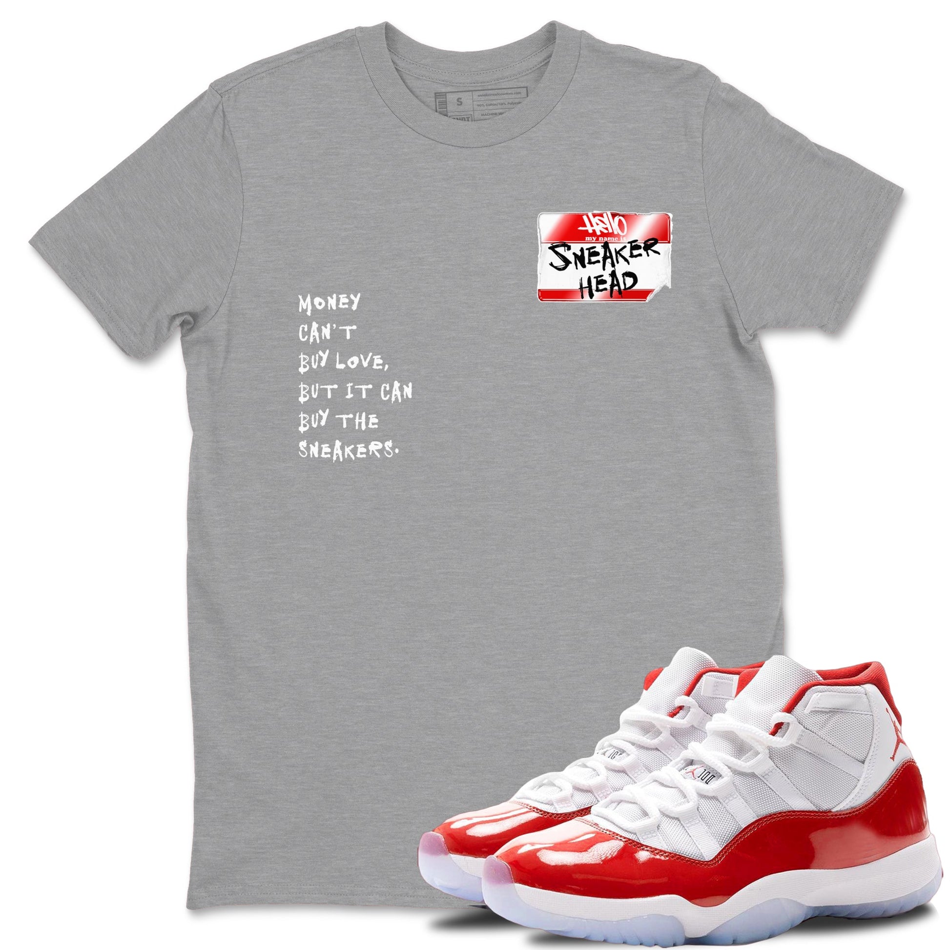 11s Cherry shirts to match jordans Sneakerhead Badge sneaker match tees Air Jordan 11 Retro Cherry match shoes to clothes SNRT Sneaker Tees unisex cotton Heather Grey 1 shirts