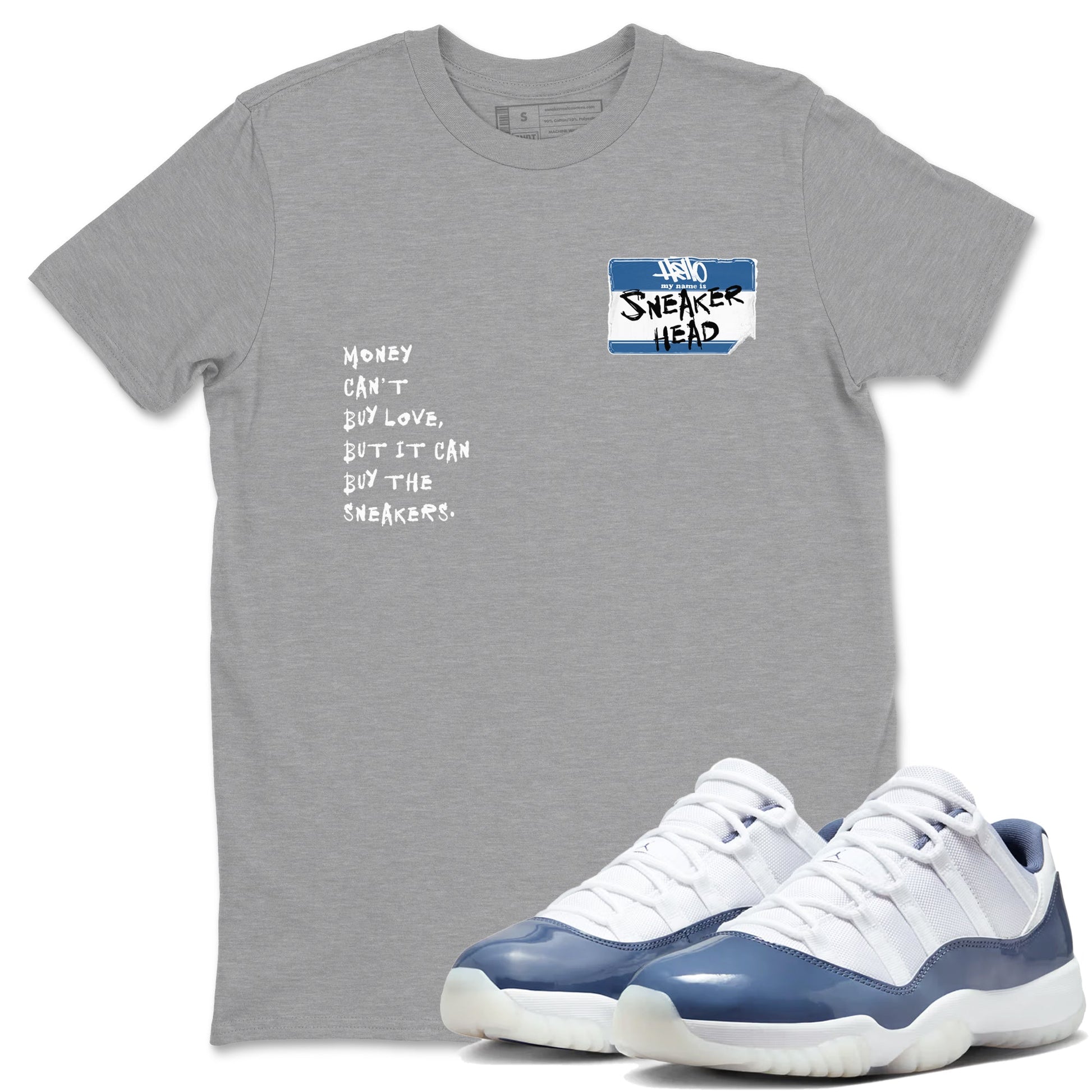 11s Diffused Blue shirts to match jordans Sneakerhead Badge sneaker match tees Air Jordan 11 Diffused Blue SNRT Sneaker Tees streetwear brand Heather Grey 1 unisex cotton tee