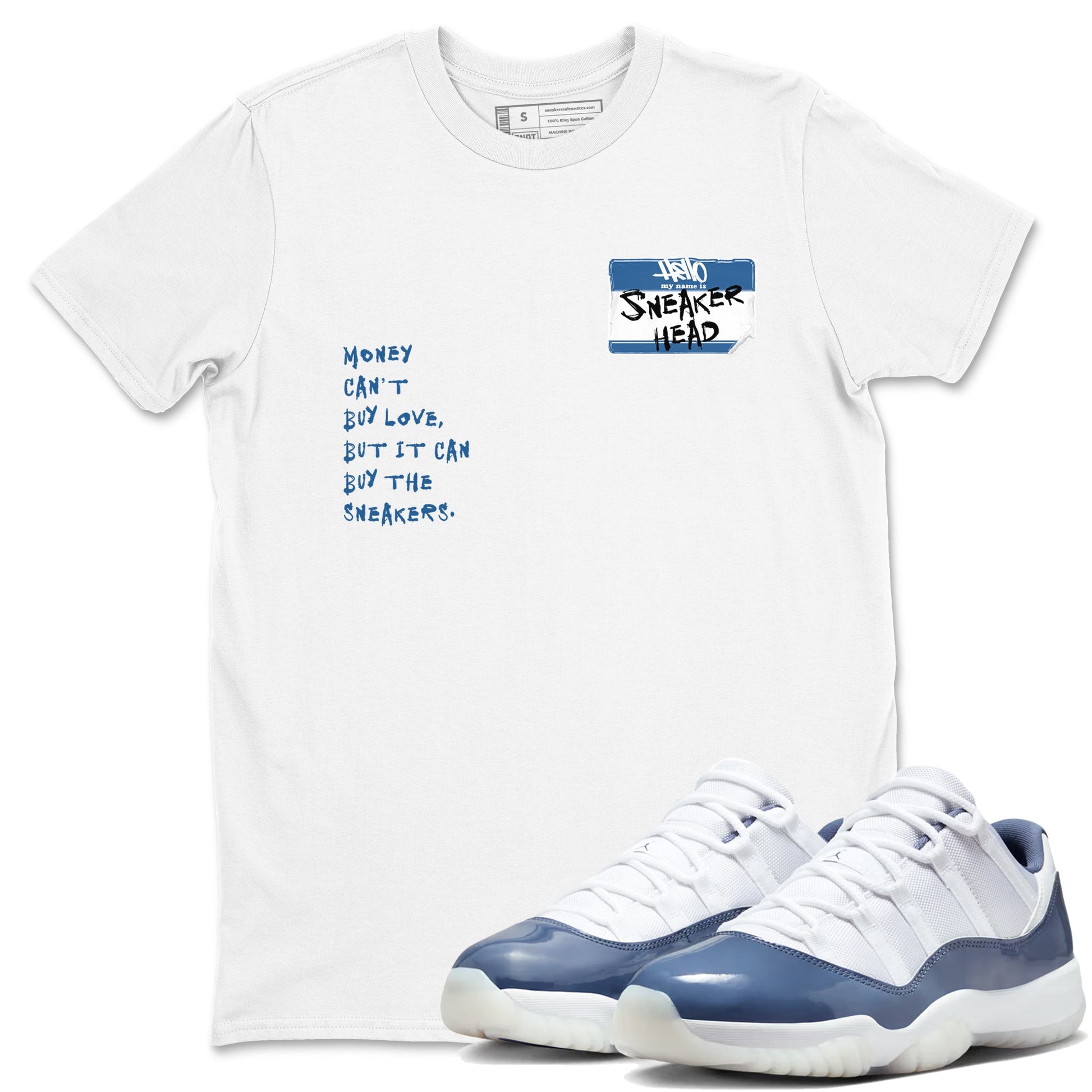 11s Diffused Blue shirts to match jordans Sneakerhead Badge sneaker match tees Air Jordan 11 Diffused Blue SNRT Sneaker Tees streetwear brand White 1 unisex cotton tee