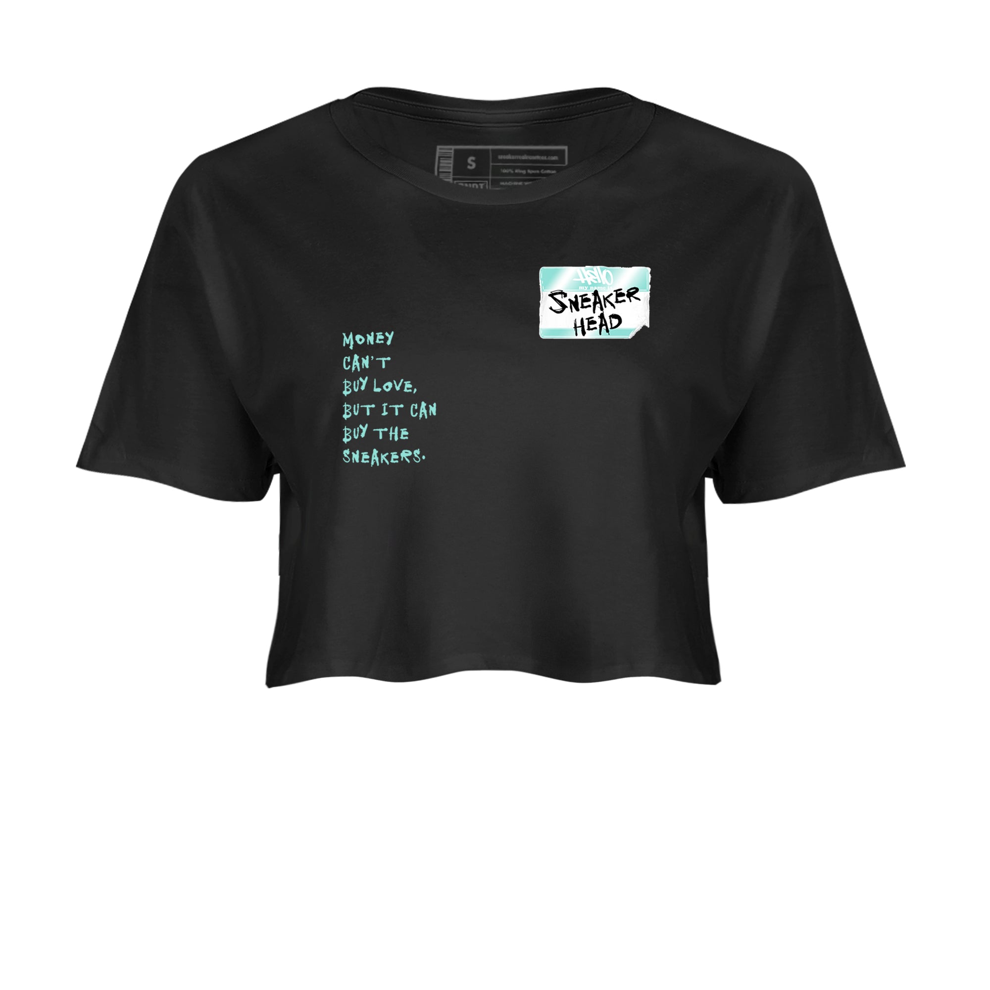 Sneakerhead Badge womens crop tee made to vibe with the Air Jordan 11 Igloo sneakers — the perfect match in Black 2.