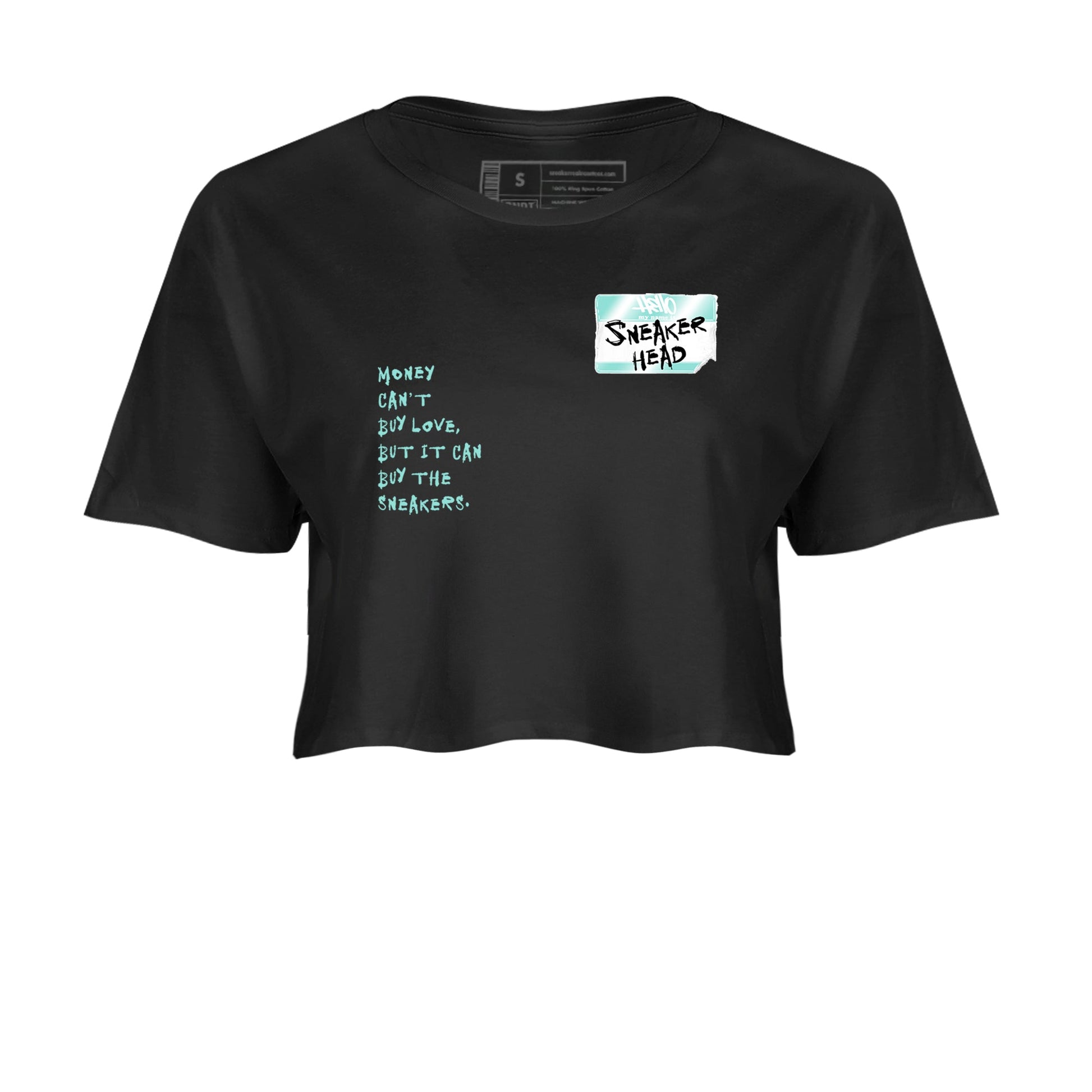 Sneakerhead Badge womens crop tee made to vibe with the Air Jordan 11 Igloo sneakers — the perfect match in Black 2.