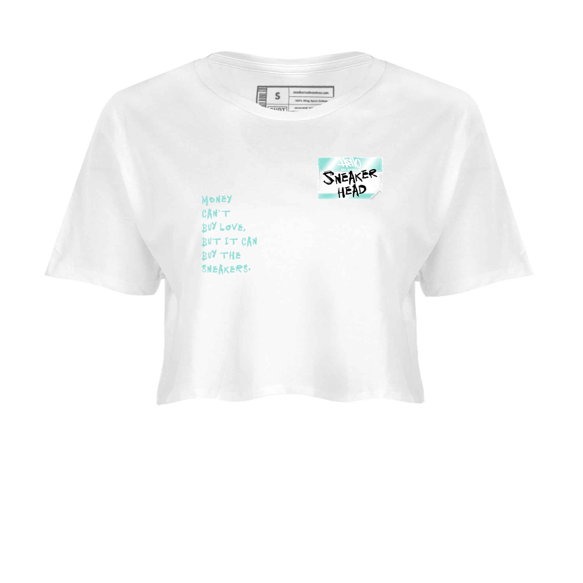 Sneakerhead Badge womens crop tee made to vibe with the Air Jordan 11 Igloo sneakers — the perfect match in White 2.