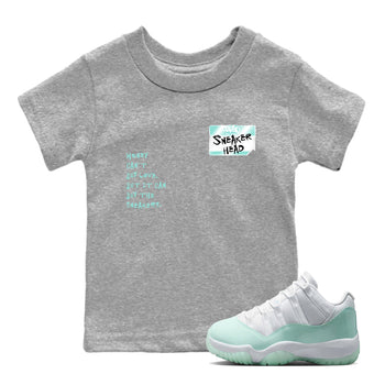 Sneakerhead Badge baby and kids t-shirt crafted for little sneakerheads to shine with the Air Jordan 11 Igloo sneakers, displayed in Heather Grey 1.