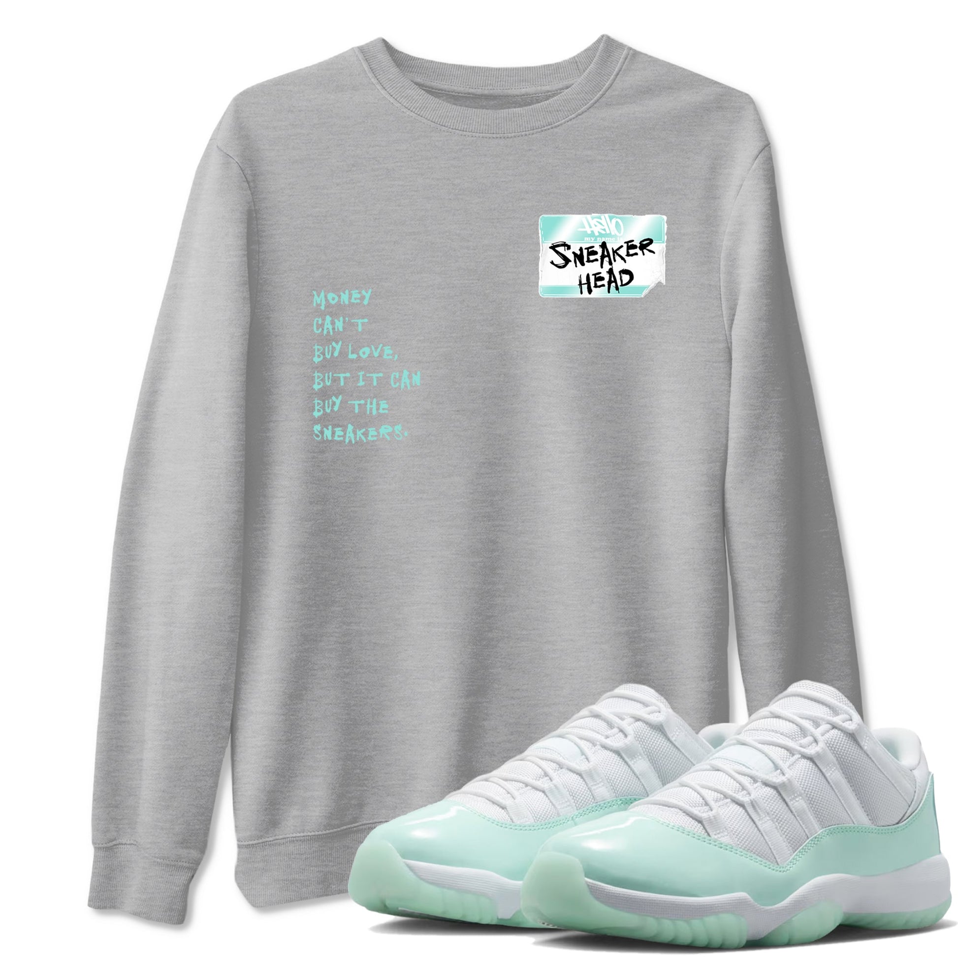Sneakerhead Badge sneaker match t-shirt styled to complete your fit with the Air Jordan 11 Igloo sneakers, shown in Heather Grey 1.