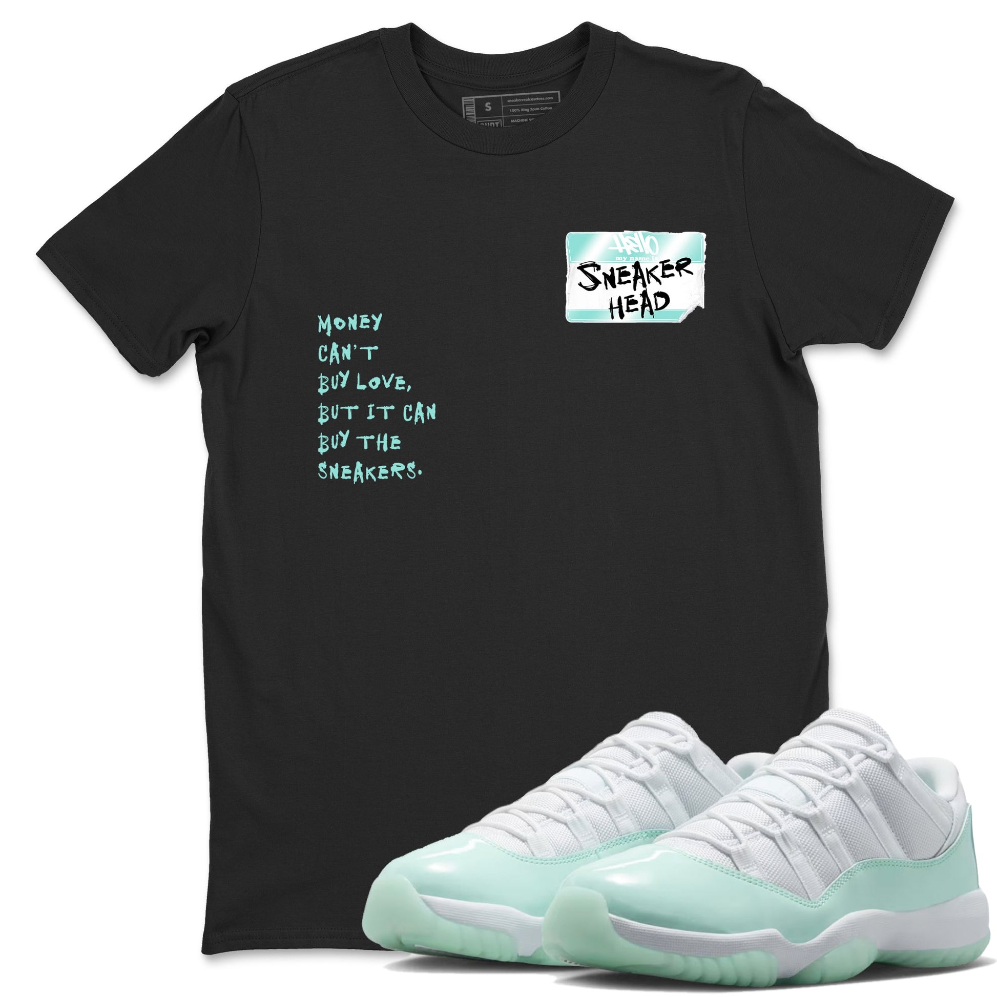 Sneakerhead Badge sneaker match t-shirt styled to complete your fit with the Air Jordan 11 Igloo sneakers, shown in Black 1.