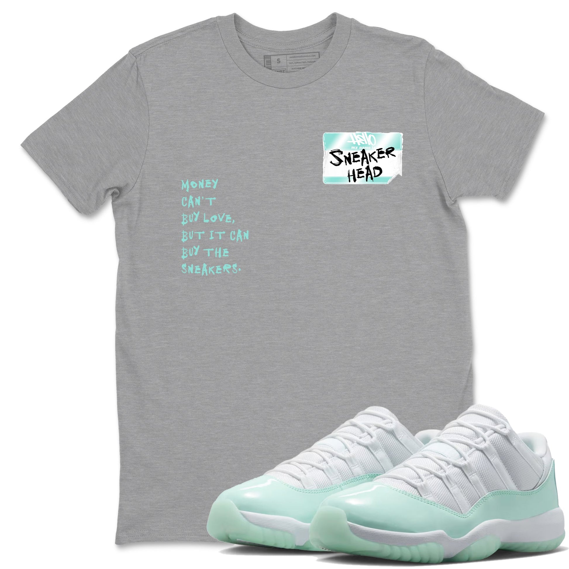 Sneakerhead Badge sneaker match t-shirt styled to complete your fit with the Air Jordan 11 Igloo sneakers, shown in Heather Grey 1.