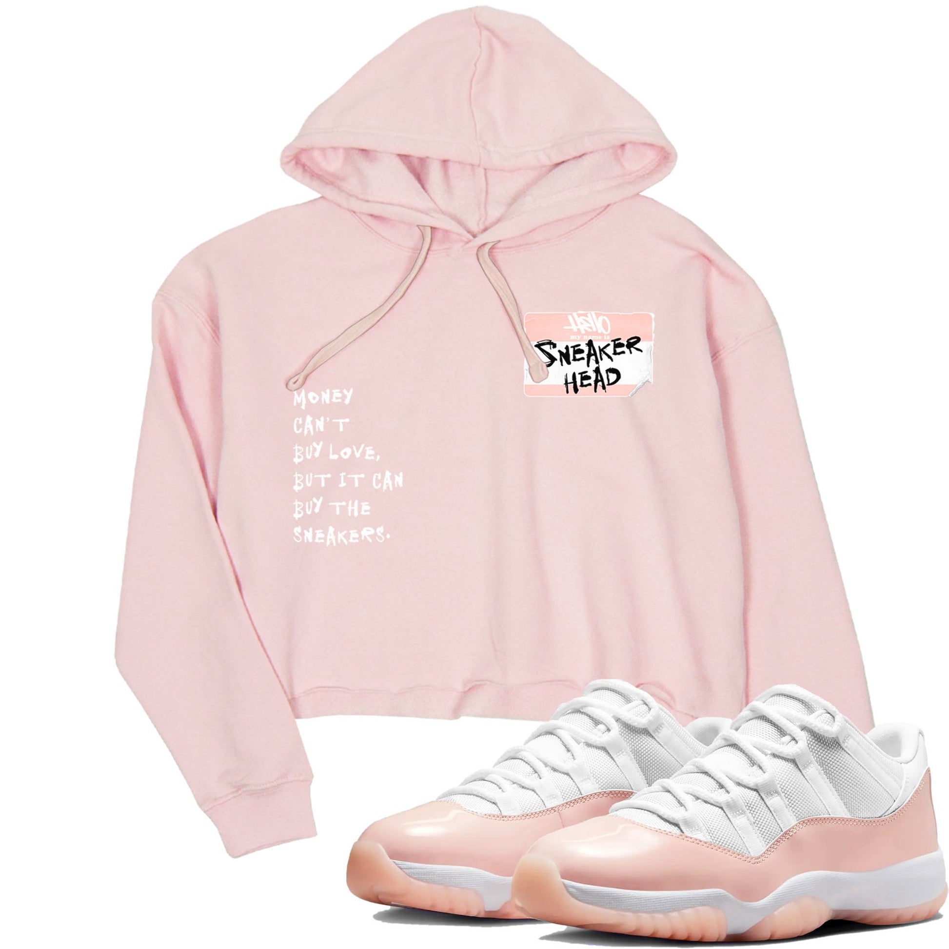 11s Legend Pink shirt to match jordans Sneakerhead Badge sneaker tees Air Jordan 11 Legend Pink SNRT Sneaker Release Tees Pink 1 crop length shirt