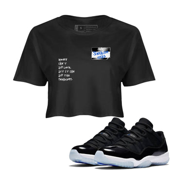 11s Black and Varsity Royal shirt to match jordans Sneakerhead Badge sneaker tees Air Jordan 11 Black/Varsity Royal SNRT Sneaker Release Tees Black 1 crop length shirt