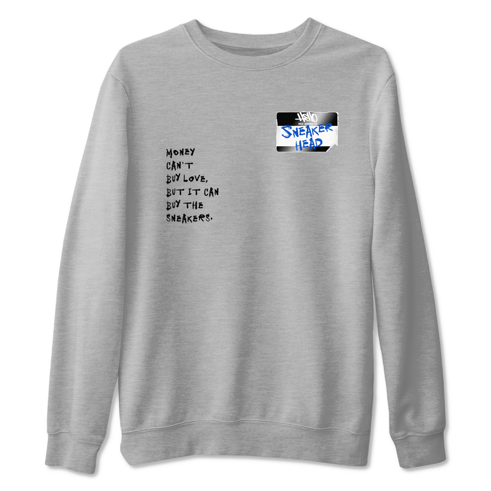 11s Black and Varsity Royal shirt to match jordans Sneakerhead Badge sneaker tees Air Jordan 11 Black/Varsity Royal SNRT Sneaker Release Tees unisex cotton Heather Grey 2 crew neck shirt