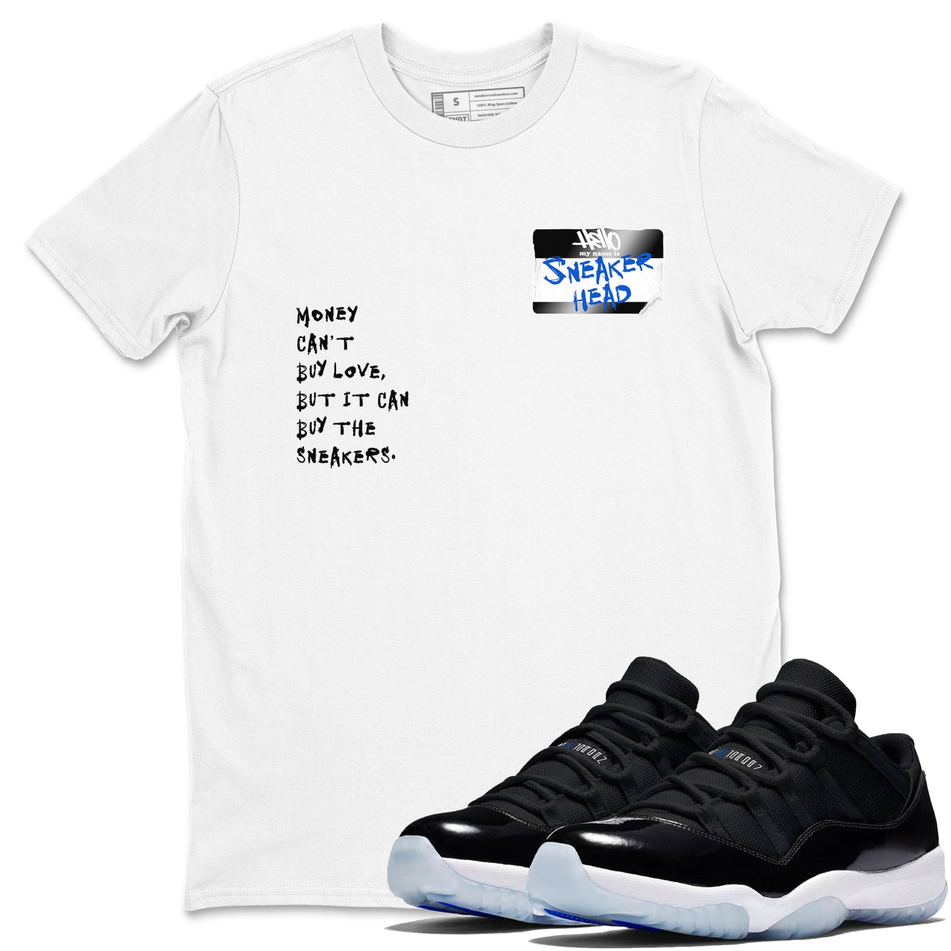 11s Black and Varsity Royal shirt to match jordans Sneakerhead Badge sneaker tees Air Jordan 11 Black/Varsity Royal SNRT Sneaker Release Tees unisex cotton White 1 crew neck shirt