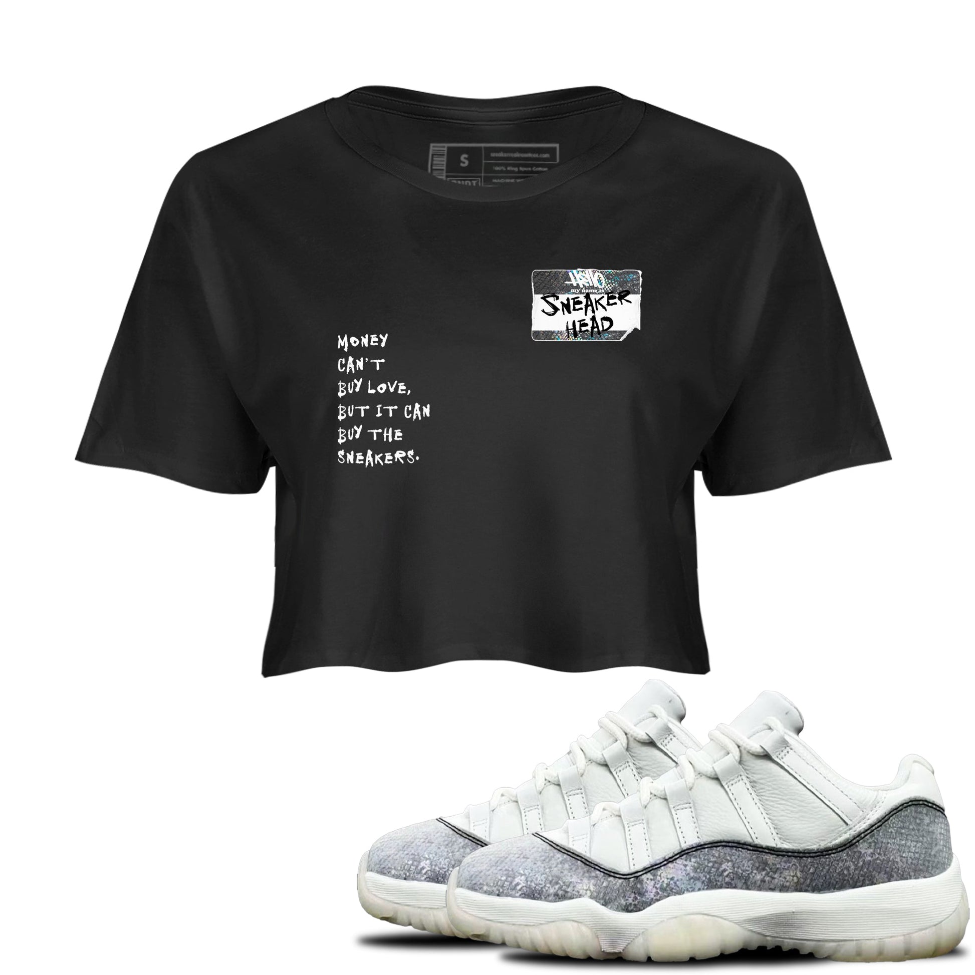 Jordan 11 Low Snake shirts to match jordans Sneakerhead Badge sneaker match tees Air Jordan 11 Year Of The Snake best t shirts to wear with jordans SNRT Sneaker Tees unisex cotton Black 1 crop tee