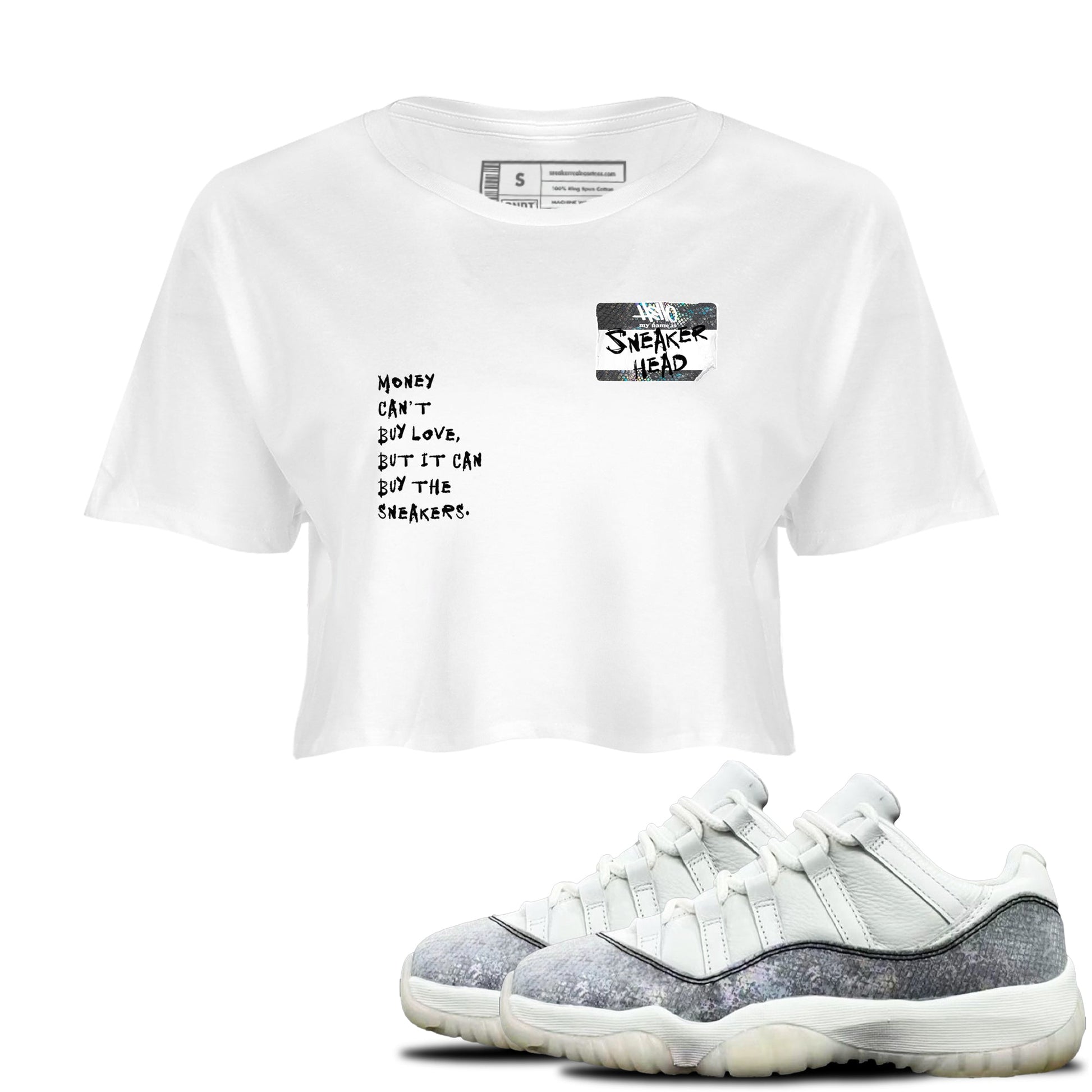 Jordan 11 Low Snake shirts to match jordans Sneakerhead Badge sneaker match tees Air Jordan 11 Year Of The Snake best t shirts to wear with jordans SNRT Sneaker Tees unisex cotton White 1 crop tee