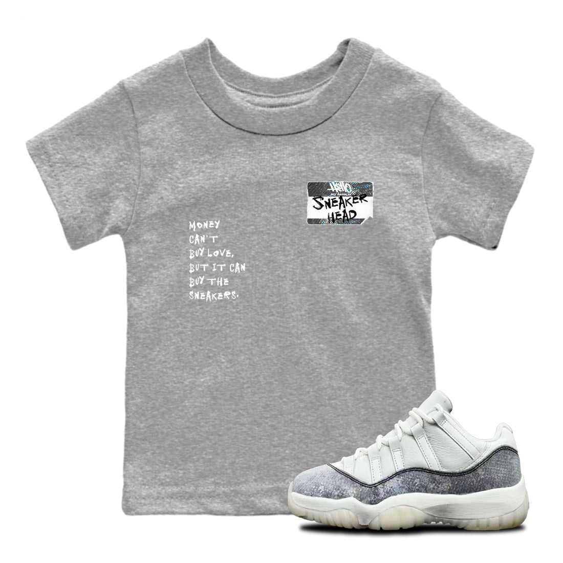 Jordan 11 Low Snake shirts to match jordans Sneakerhead Badge sneaker match tees Air Jordan 11 Year Of The Snake best t shirts to wear with jordans SNRT Sneaker Tees Youth Baby Heather Grey 1 tee