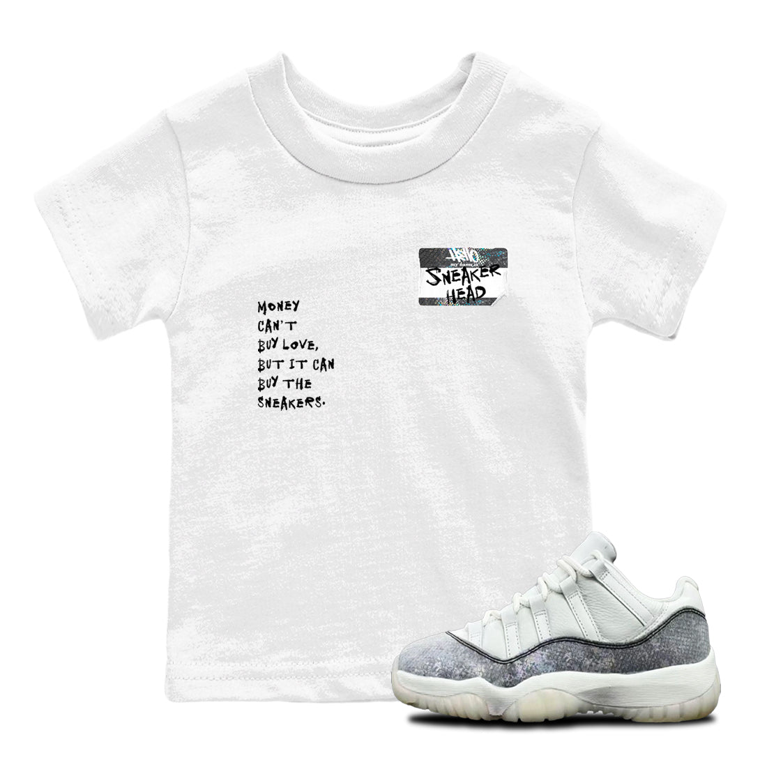 Jordan 11 Low Snake shirts to match jordans Sneakerhead Badge sneaker match tees Air Jordan 11 Year Of The Snake best t shirts to wear with jordans SNRT Sneaker Tees Youth Baby White 1 tee