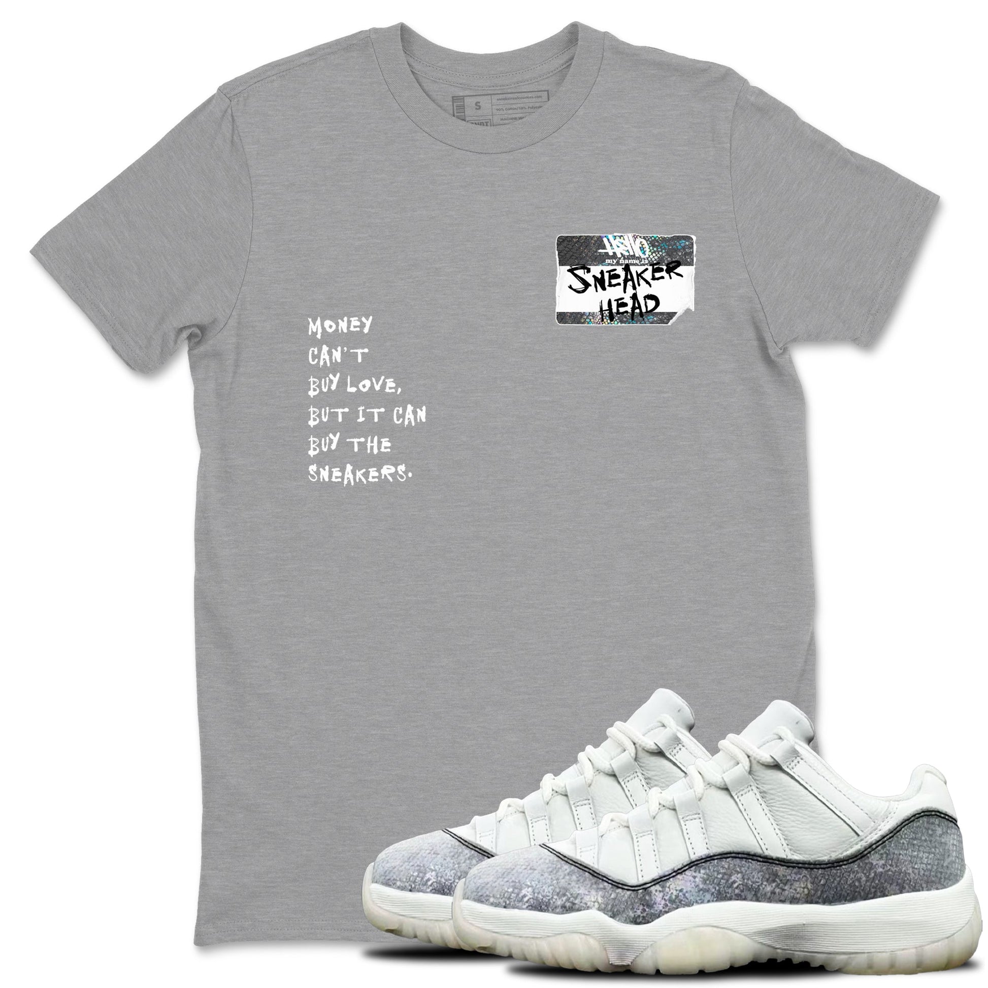 Jordan 11 Low Snake shirts to match jordans Sneakerhead Badge sneaker match tees Air Jordan 11 Year Of The Snake best t shirts to wear with jordans SNRT Sneaker Tees unisex cotton Heather Grey 1 shirts