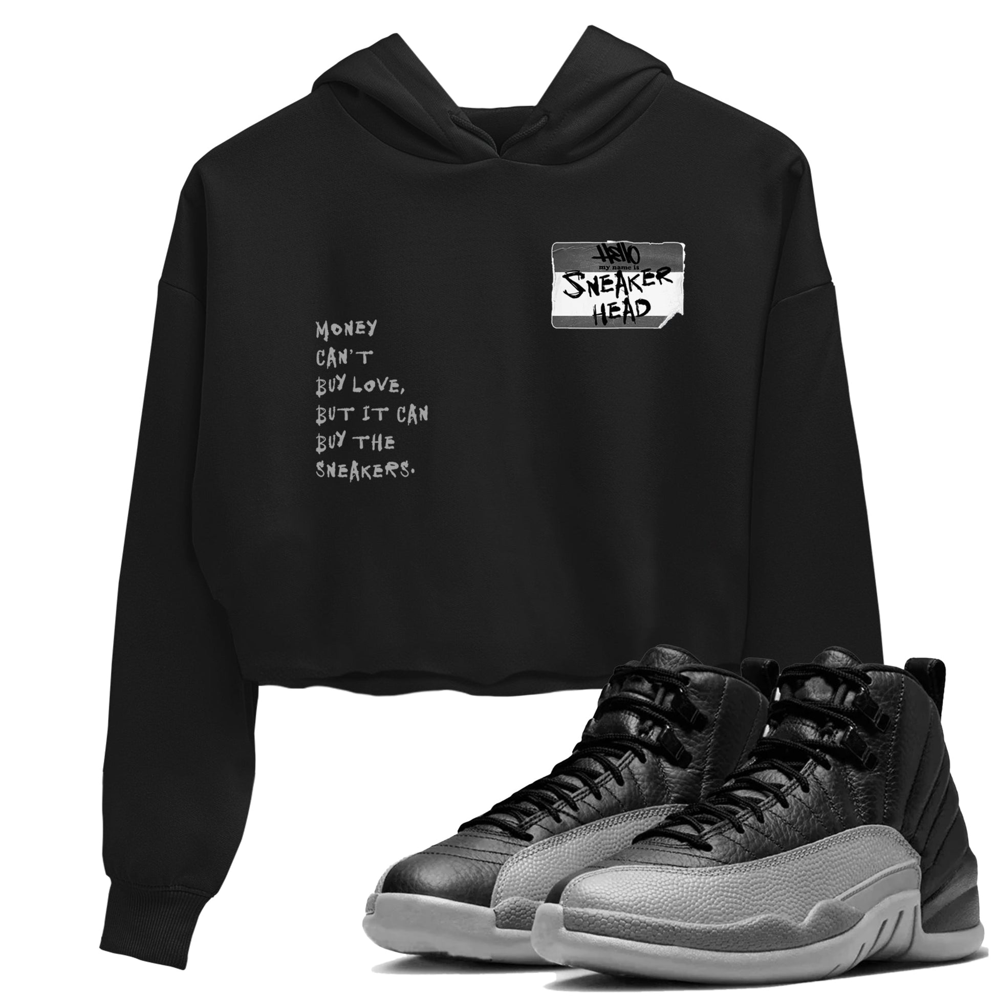 12s Black Wolf Grey shirts to match jordans Sneakerhead Badge sneaker match tees 12s Baron SNRT Sneaker Release Tees unisex cotton Black 1 Crop Shirts