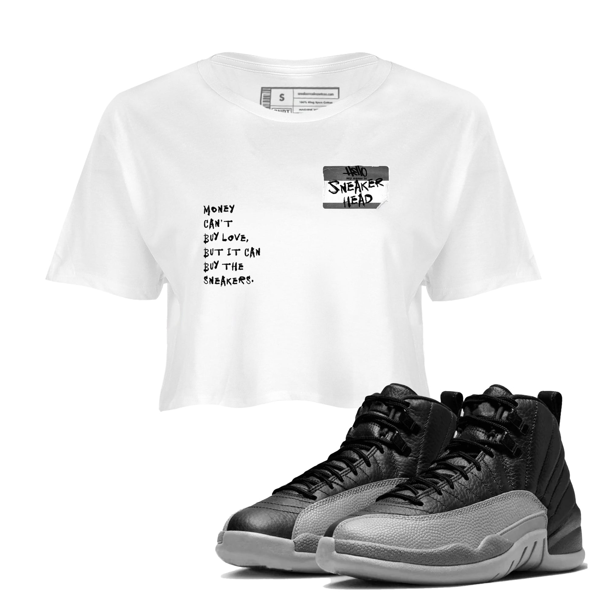 12s Black Wolf Grey shirts to match jordans Sneakerhead Badge sneaker match tees 12s Baron SNRT Sneaker Release Tees unisex cotton White 1 Crop Shirts