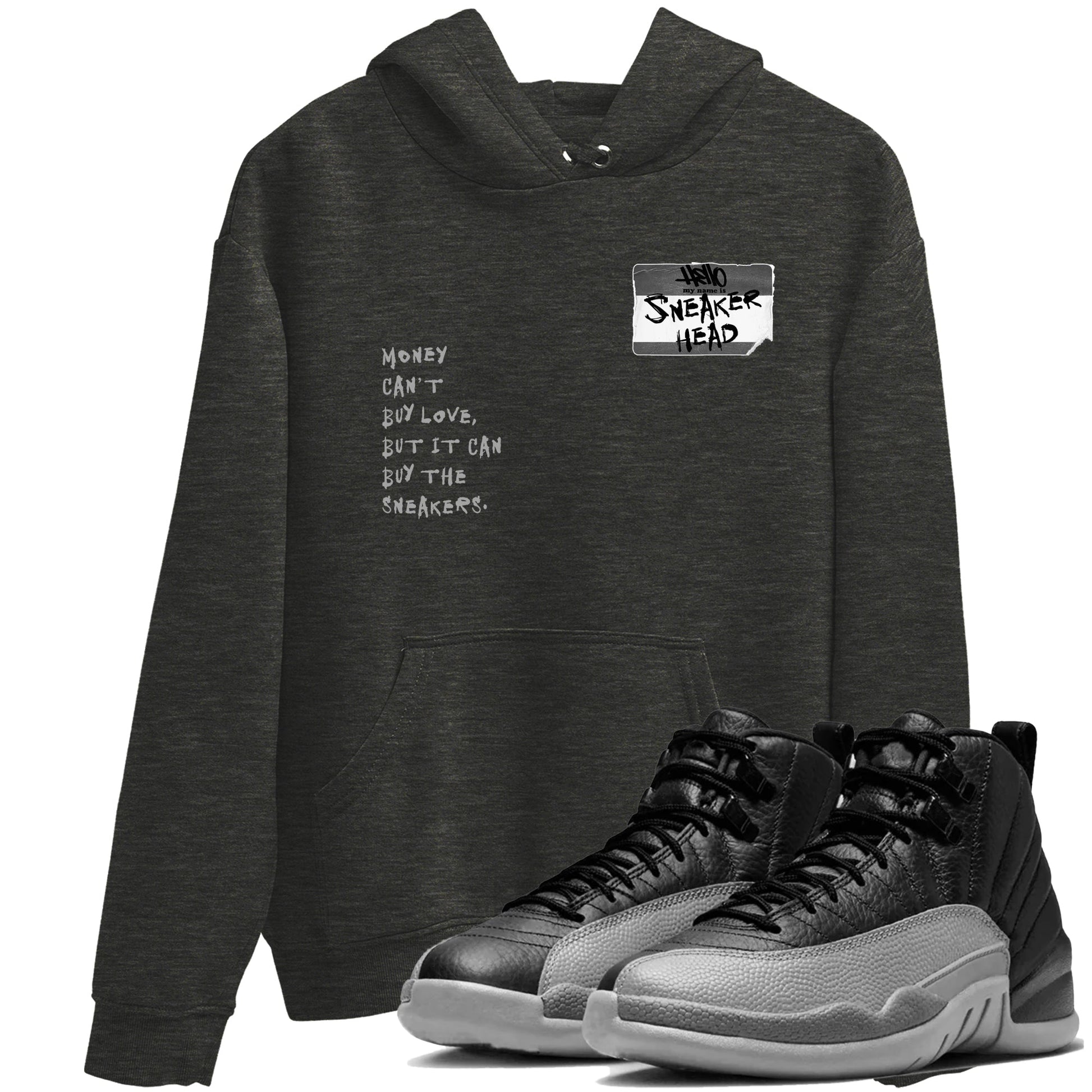 12s Black Wolf Grey shirts to match jordans Sneakerhead Badge sneaker match tees 12s Baron SNRT Sneaker Release Tees unisex cotton Charcoal Heather 1 crew neck shirts