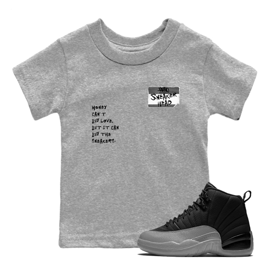 12s Black Wolf Grey shirts to match jordans Sneakerhead Badge sneaker match tees 12s Baron SNRT Sneaker Release Tees Youth Baby Heather Grey 1 crew neck shirts
