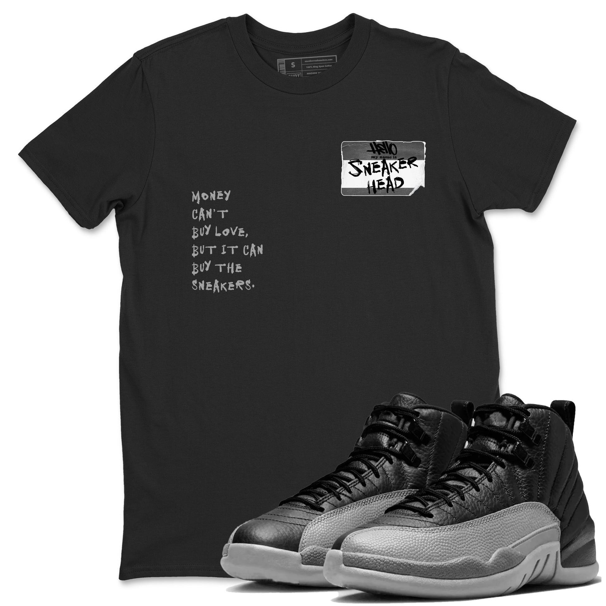 12s Black Wolf Grey shirts to match jordans Sneakerhead Badge sneaker match tees 12s Baron SNRT Sneaker Release Tees unisex cotton Black 1 crew neck shirts