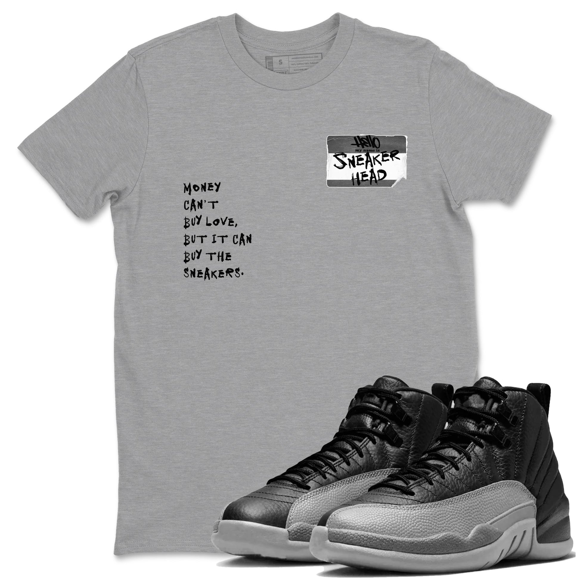 12s Black Wolf Grey shirts to match jordans Sneakerhead Badge sneaker match tees 12s Baron SNRT Sneaker Release Tees unisex cotton Heather Grey 1 crew neck shirts