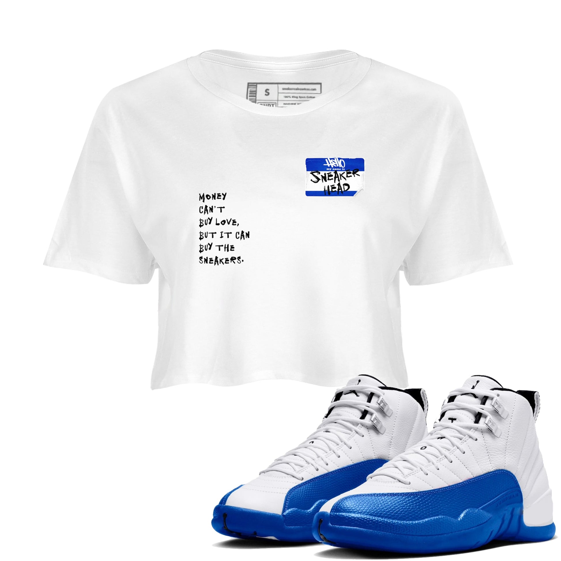 12 Blueberry shirts to match jordans Sneakerhead Badge sneaker match tees Air Jordan 12 Blueberry SNRT Sneaker Release Tees unisex cotton White 1 Crop Shirts