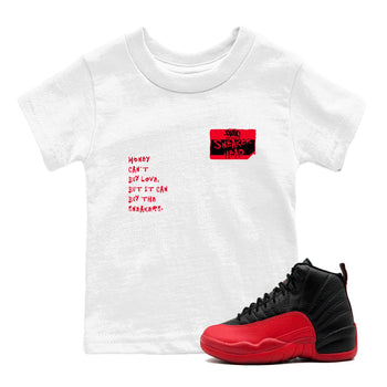 12s Flu Game shirts to match jordans Sneakerhead Badge sneaker match tees Air Jordan 12 Retro Flu Game match shoes to clothes SNRT Sneaker Tees Youth Baby White 1 tee