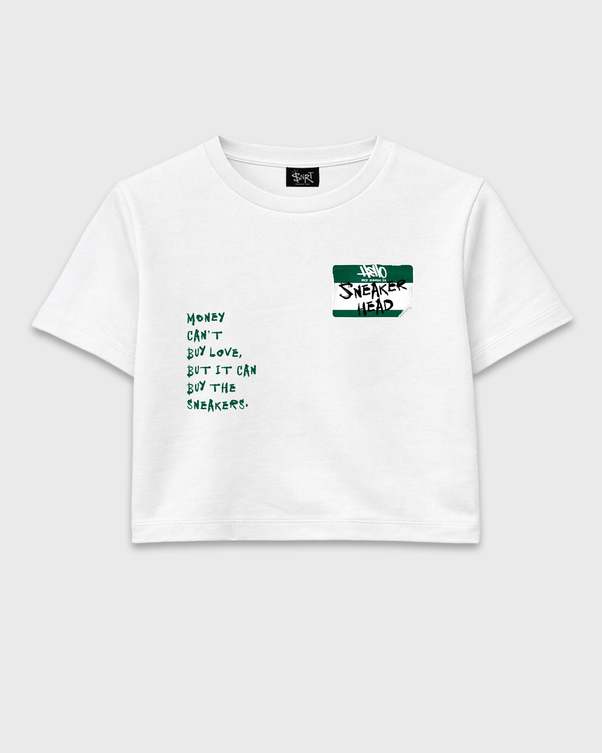 Sneakerhead Badge women’s crop tee designed to match the Air Jordan 12 Retro Bucks, featuring coordinated White 2 options for a perfect streetwear vibe.