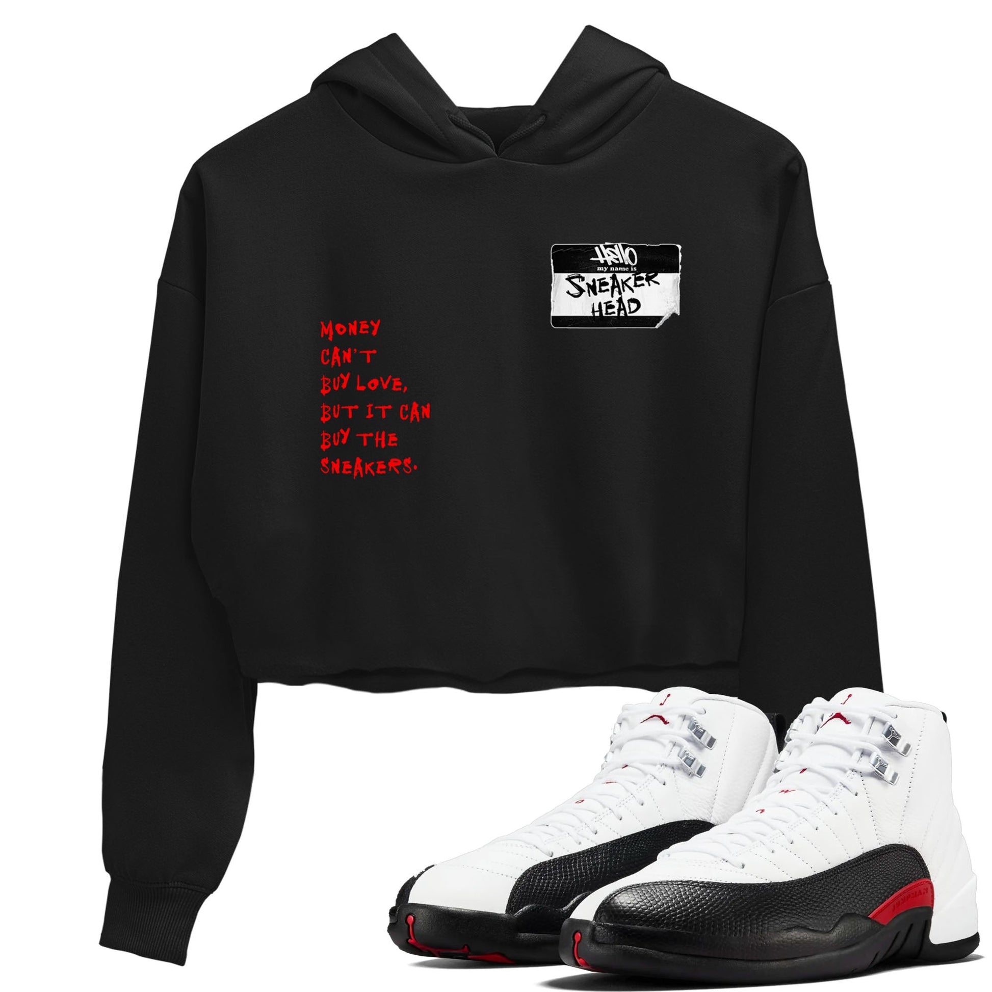 Air Jordan 12 Red Taxi shirts to match jordans Sneakerhead Badge sneaker match tees 12s Red Taxi SNRT sneaker release Tees Black 1 crop length shirt