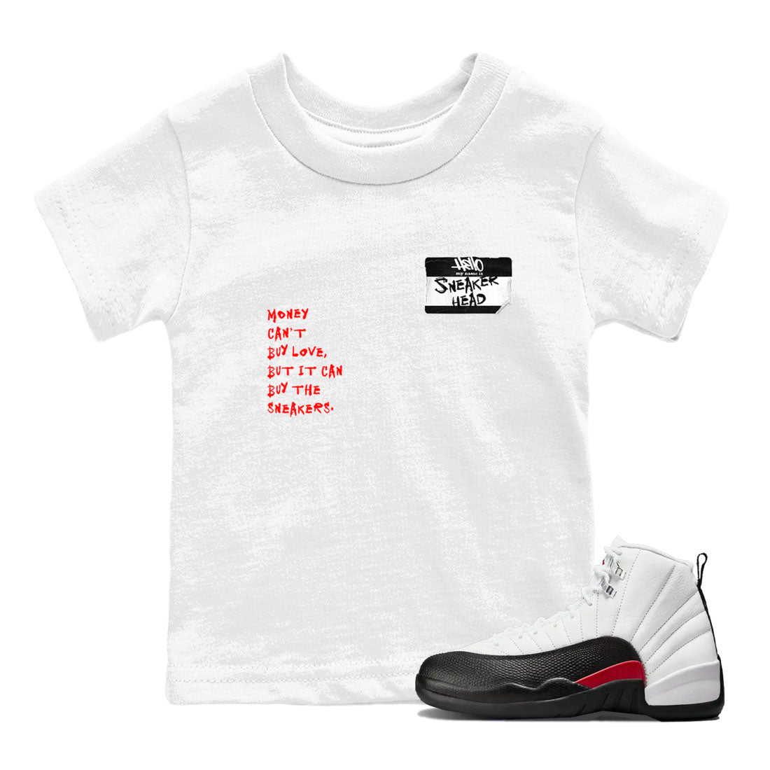 Air Jordan 12 Red Taxi shirts to match jordans Sneakerhead Badge sneaker match tees 12s Red Taxi SNRT sneaker release tees baby toddler White 1 cotton Shirt